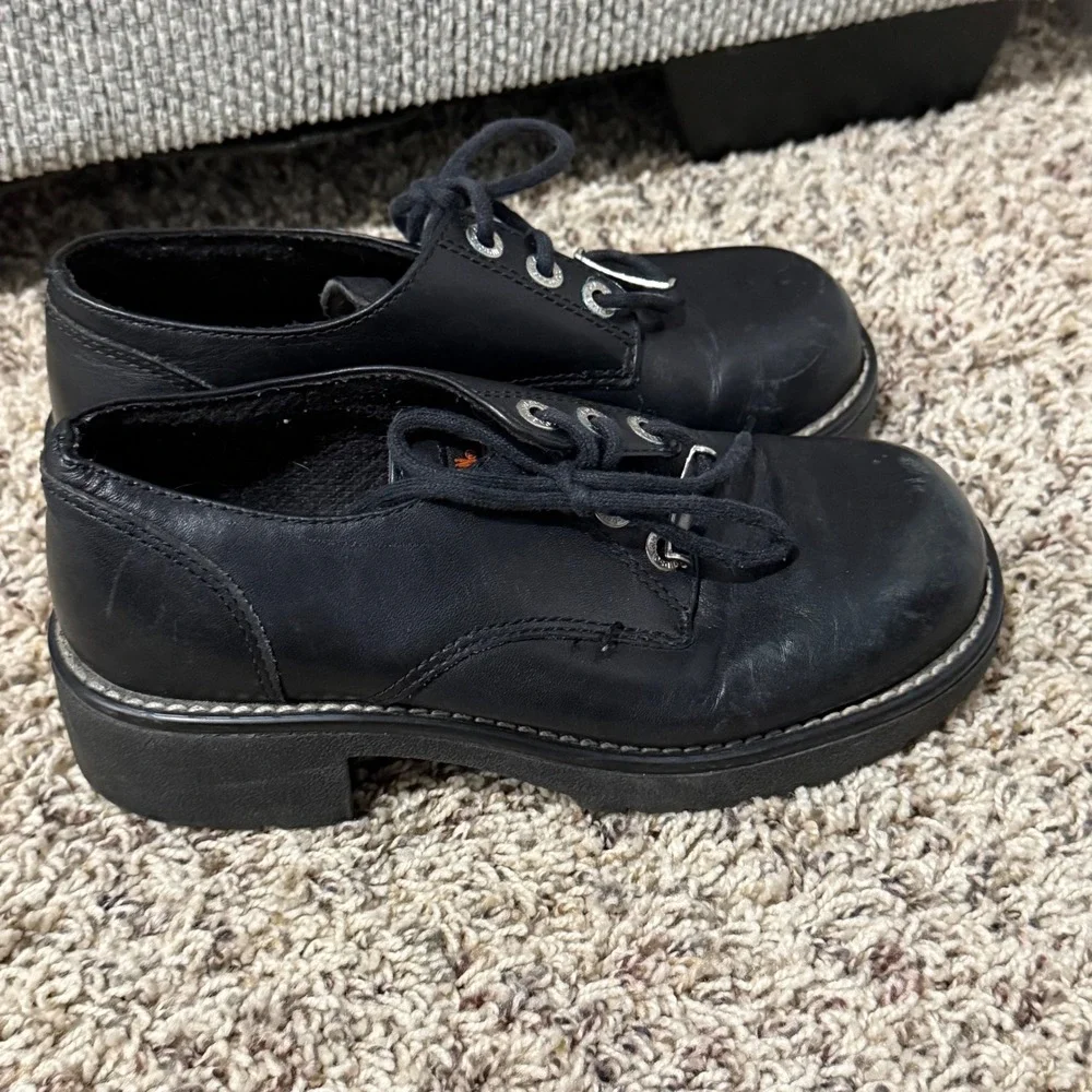 Harley Davidson Womens Black Leather Chunky Platform Oxford Shoes 81100 Size 7